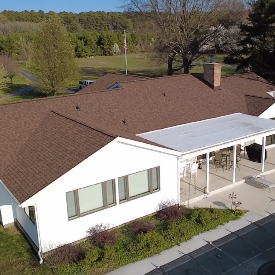 Ranch roof replacement from the air